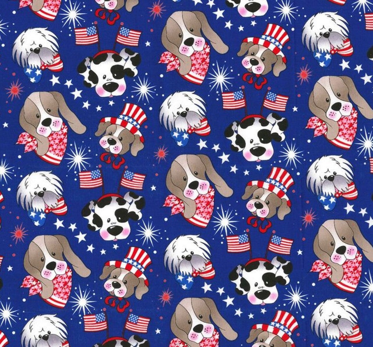Fabric Traditions Patriotic Pups on Blue Dogs 100% Cotton Fabric Price Per Yard